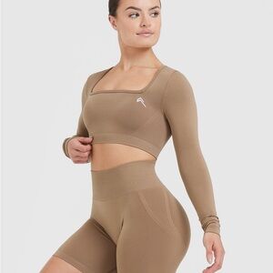 Oner Active Walnut Long Sleeve Crop Top & Effortless Shorts